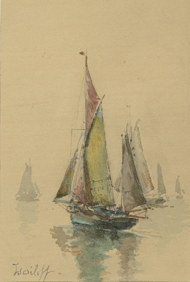 Alexandre ISAILOFF ( 1869 - ? ) La Régate Aquarelle Signé en bas à gauche 15,5 x...