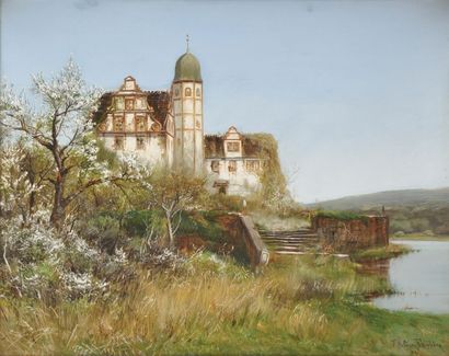 Franz HOFFMANN-FALLERSLEBEN (1855-1927) Maison sur un estuaire Aquarelle et gouache...