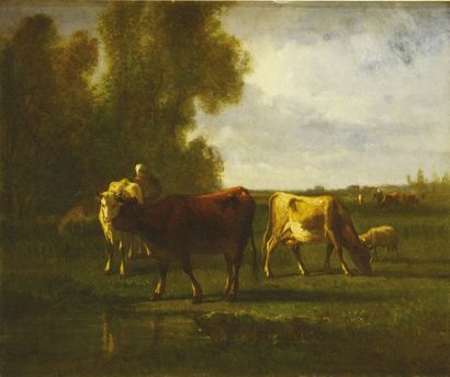 Antonio Cordero CORTES (1827-1908) Vaches au pré Sur sa toile d'origine Signé en...