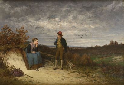 Adrien Ferdinand de BRAEKELEER (1818-1904) Pastorale Huile sur toile Signé en bas...
