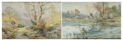 Hippolyte Jean Adam GIDE ( 1852 - 1921 ) Paysages Paire d'aquarelles Signés en bas...