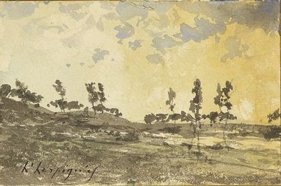 Henri Joseph HARPIGNIÈS (1819-1916) Paysage Aquarelle et lavis Signé en bas à gauche...