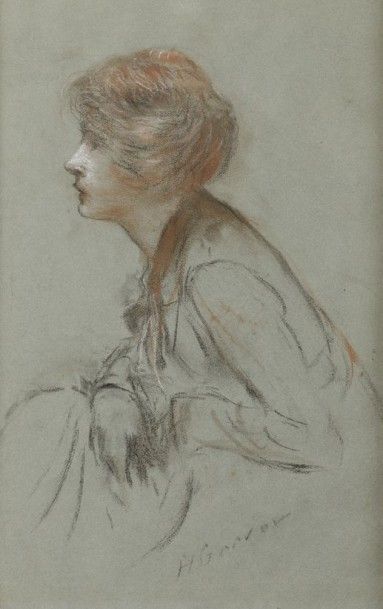 Henri GERVEX (1852-1929) Portrait de femme Dessin aux trois crayons Signé en bas...
