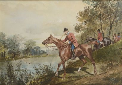 Jonny AUDY (act. 1850-1880) Scène de chasse à courre Gouache et aquarelle Signé et...