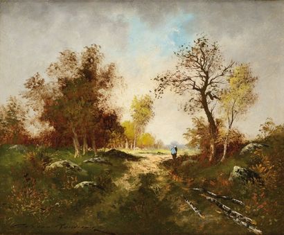 Joseph Antoine Adrien ROUSSEAU (1814-1851) Près de Fontainebleau Sur sa toile d'origine...