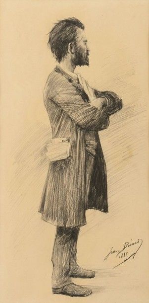 Jean BÉRAUD (1849-1935) Portrait en pied Dessin au crayon Signé et daté 1885 en bas...