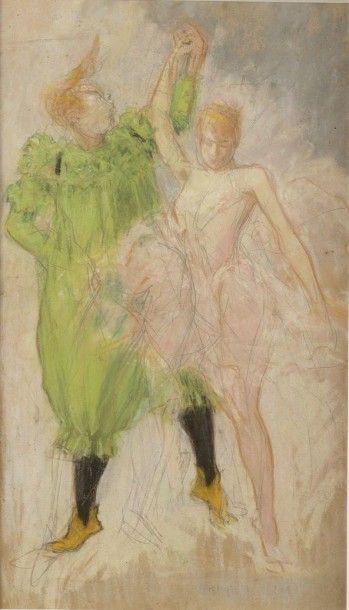 Richard RANFT ( 1862 - 1931 ) Le clown et la danseuse Pastel et crayon Trace de signature...