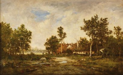 LEON RICHET (1847-1907) Paysage animé Huile sur toile Signé en bas à gauche 29,5...