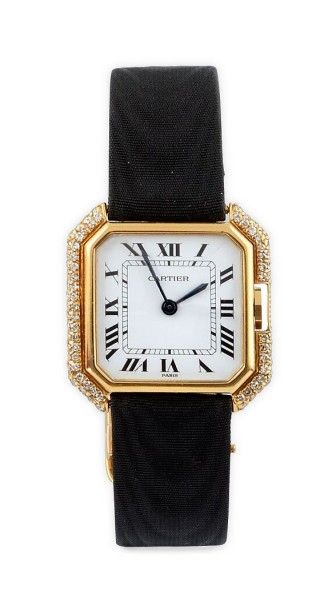 CARTIER MONTRE en or jaune modèle ceinture des années 50, le boitier carré, serti...