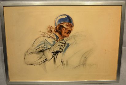 GEO HAM (Georges Hamel, 1900- 1972) "Pilote au casque Bleu" Lithographie en couleur...