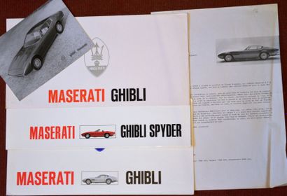 null "Maserati Ghibli" Feuillet R°, présentation par Ghia, une photo 11 x 16 jointe,...