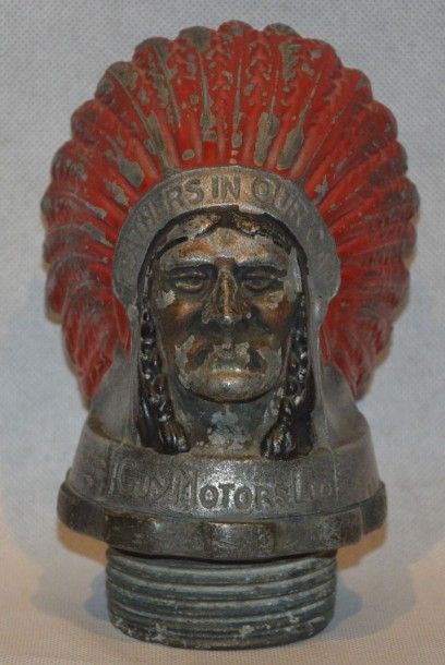 null «Indien Head» Mascotte en fonte d’aluminium polychrome. Promotionelle de la...