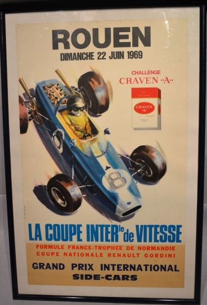 null "Rouen, 22 Juin 69" Affiche de la coupe Internationale de Vitesse, Imprimerie...