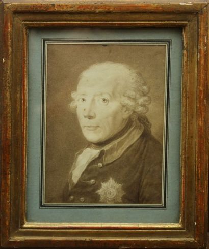 Ecole ALLEMANDE du XVIIIème siècle Portrait de notable Lavis sur papier
18 x 13 cm...