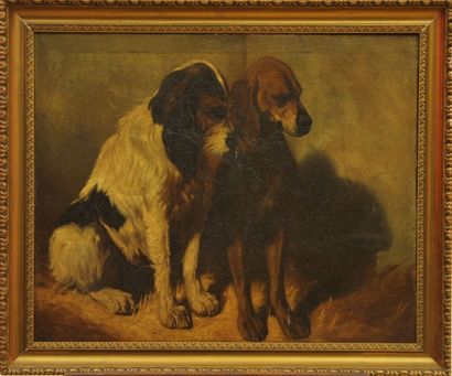 ECOLE FRANCAISE DU XIXème siècle Couple de chiens
Huile sur toile 60 x 73 cm (23,6...