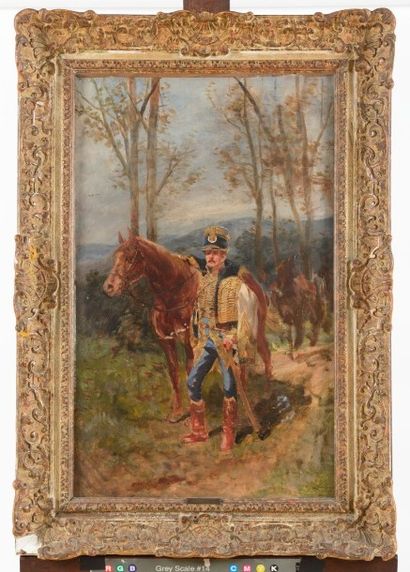 Guido Sigriste (1864-1915) Hussard du Ve régiment (hussard de lauzin)
Huile sur toile
Signé...