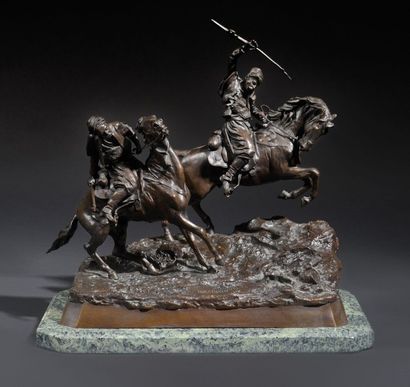 Vassily Yacovlevitch GRATCHEV (1831-1905) Chevaux au galop Important bronze à patine...