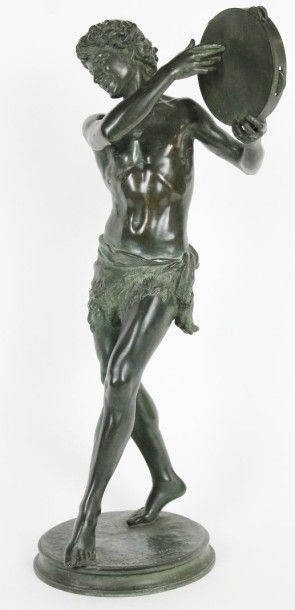 Justin Chrysostome SANSON (1833-1910) Le Joueur de Tambourin Bronze à patine verte...