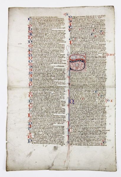 null 2 FEUILLETS DE MANUSCRITS du XVe siècle. L’un, extrait d’un livre d’heures,...