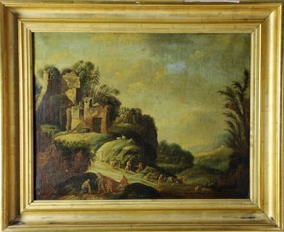 Dans le gout de Paul BRIL (1553-1626) Paysage animé
Huile sur toile
50 x 64 cm