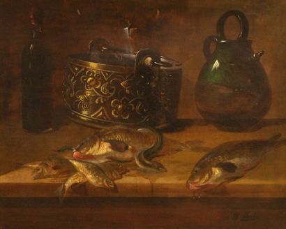 G. BORDET (XIX-XXè) Nature morte aux lapins
Nature morte aux poissons
Paire d'huiles...