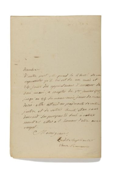 [BONAPARTE (Letizia)] Lettre écrite et signée en son nom («Veuve Bonaparte»), entièrement...