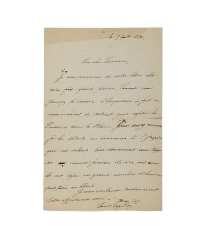 PRINCE IMPÉRIAL (Louis-Napoléon Bonaparte, dit le) Lettre autographe signée «Louis...