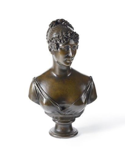 François Joseph BOSIO, d’après «La Reine Hortense de Beauharnais». Buste en bronze....