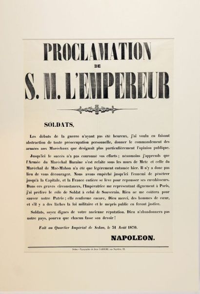 null AFFICHE PLACARD Rare proclamation de l’empereur Napoléon III du 31 Août 1870,...