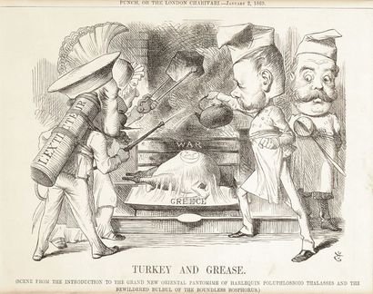 Sir John TENNIEL (1820-1914) «Turkey and Grease» Caricature, dessin au crayon noir,...