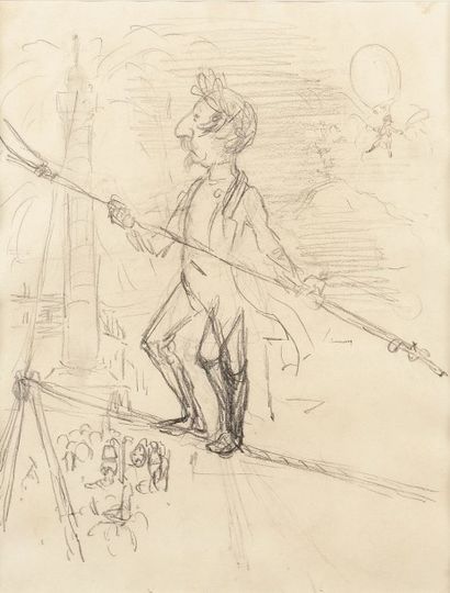 John LEECH (1807-1864). Ecole anglaise «L’Empereur Napoléon III funambule». Caricature,...