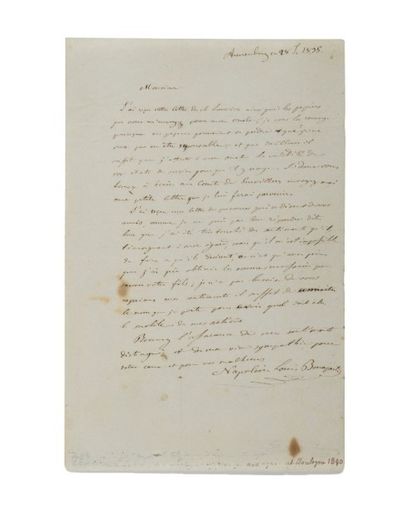 NAPOLÉONIII Lettre autographe signée «Napoléon Louis Bonaparte», adressée à Henry...
