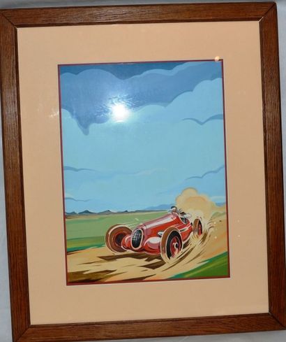 null "Monoplace Alfa Romeo D’après Géo HAM"
Gouache, inspirée de l’affiche du Grand...