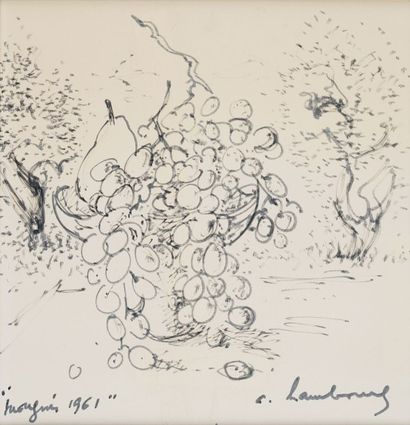 André HAMBOURG (1909-1999) Les fruits de Mougins, 1961 dessin à l’encre noire (déchirures),...