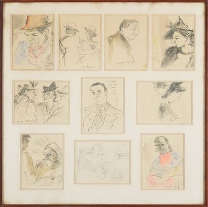 Jean LAUNOIS (1898-1942) Galerie de portraits 5 dessins au crayon noir et aquarelle...