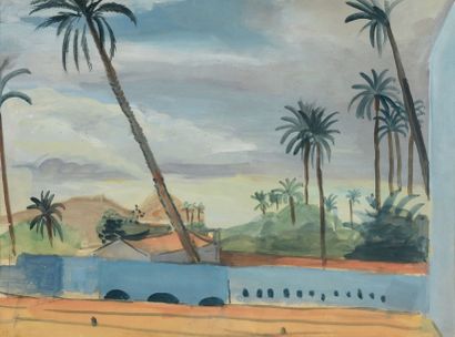 Jean LAUNOIS (1898-1942) Paysage aux palmiers, Afrique du Nord
Gouache (petites déchirures...