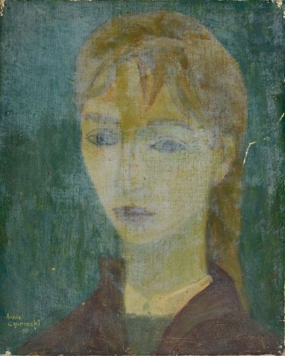 ANNIE CZARNECKI (XXe) Jeune femme blonde, 1955
Huile sur toile (vernis chancis et...