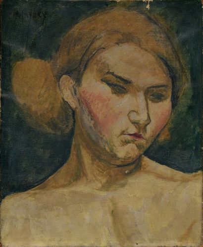 André FAVORY (1888-1937) Tête de femme blonde,
Huile sur toile (accidents et manques),
Signée...