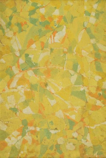 Théodore Appleby (1923-1985) Sans titre jaune et vert peinture sur toile (craquelures),
Signée...