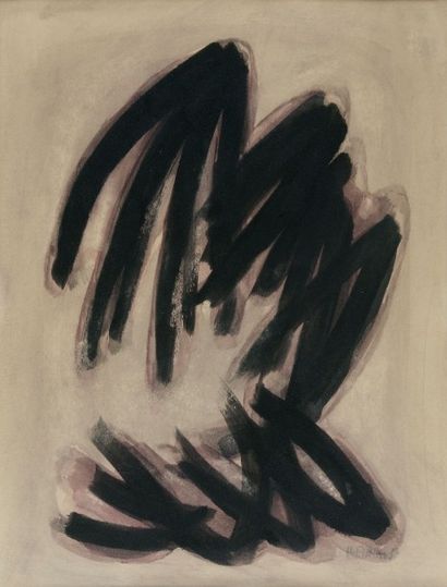 ROBERT HELMAN (1910-1990) Sans titre noir et mauve aquarelle,
Signée en bas à droite....