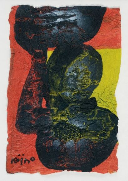 Ladislas KIJNO (1921-2012) Sans titre rouge et jaune peinture sur papier froissé,...