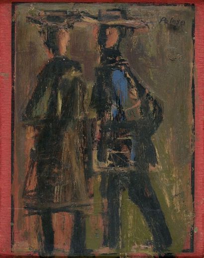 Orlando PELAYO (1920-1990) Deux hommes aux chapeaux
Huile sur carton toilé, signé...