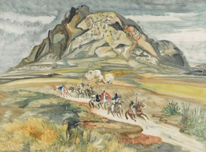 Yves BRAYER (1907-1990) Fantasia au Maroc, 1944
monotype en couleurs, signé en bas...