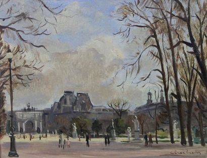 ANDRE EUGENE CHOCHON (1910-2005) Vue des Tuileries
Huile sur panneau
Signée en bas...