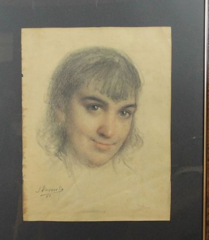 JULIEN ADOLPHE DUVOCELLE (1873-1961) Portrait de jeune garçon Fusain et crayon sur...