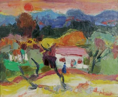 Jean BAUDET (né en 1914) Ferme au soleil rose
Huile sur toile Signé en bas à droite...