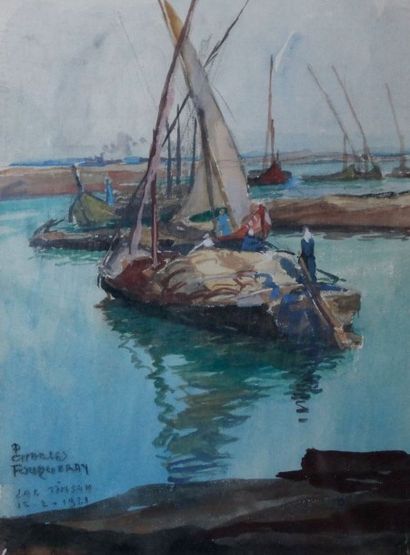 "CHARLES FOUQUERAY (1869-1956) Marine Aquarelle et
Gouache sur papier
Signée en bas...
