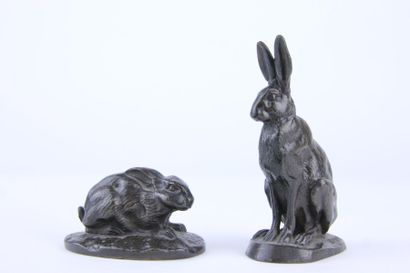 Alfred BARYE (1839-1882) Lièvre et lapin
Deux petits bronzes patinés signés sur la...