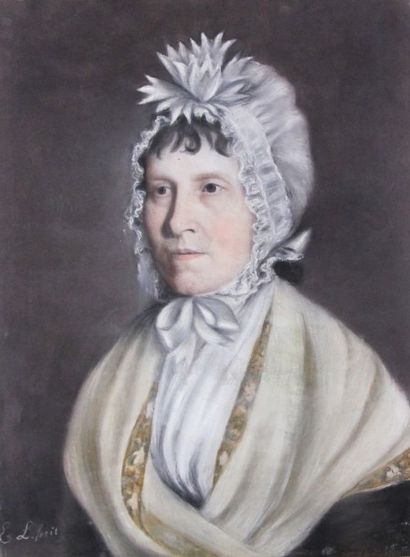 Ecole Française début XIXème siècle Portait de dame à la coiffe Pastel sur toile...