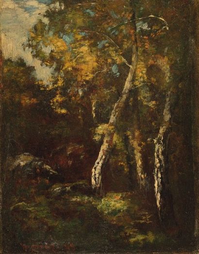 Narcisse Virgile DIAZ de LA PENA (1807-1876) Paysage de forêt
Huile sur panneau (parqueté)
Signée...